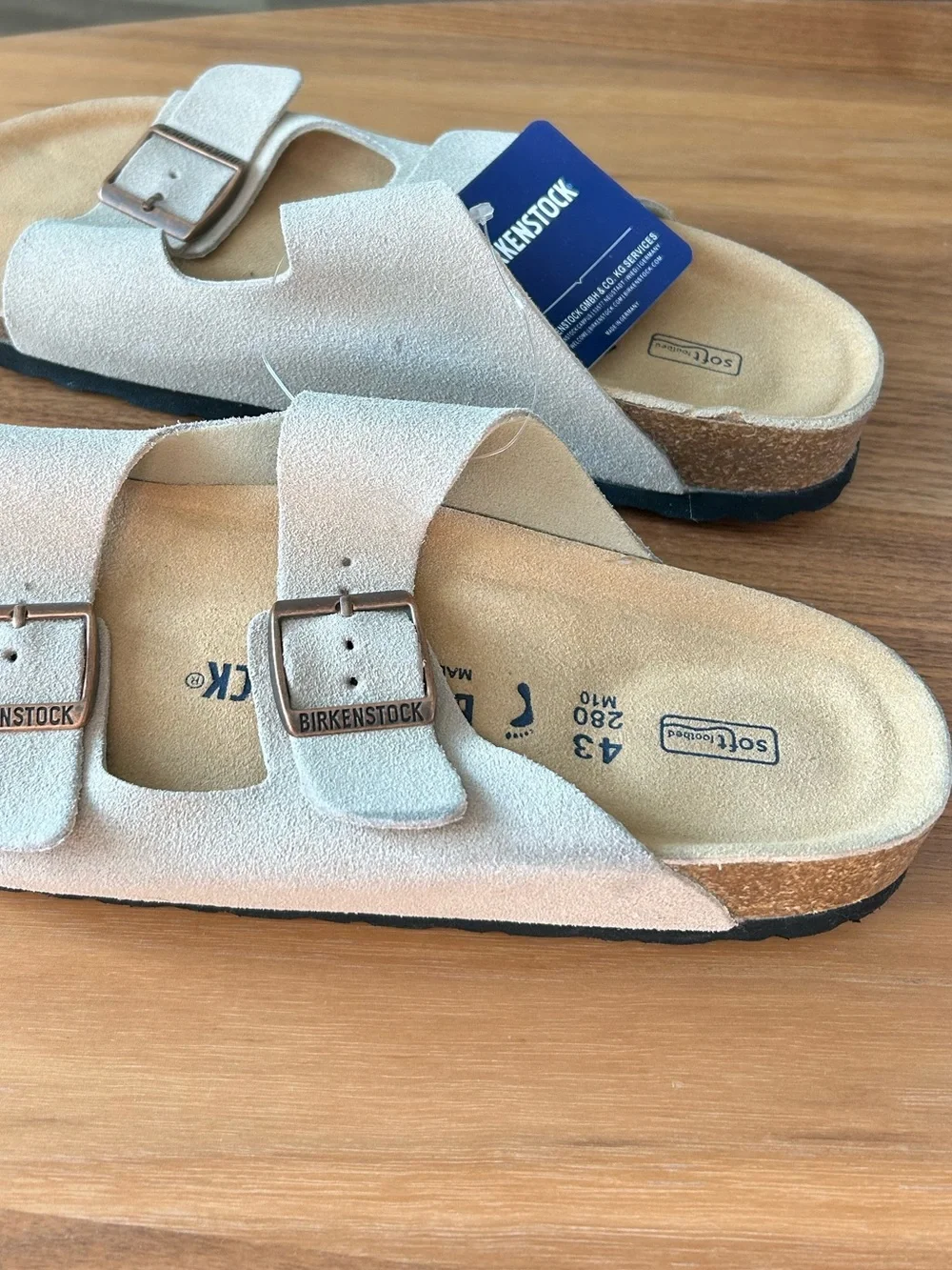 Birkenstock Sandals in Light Beige Suede with Copper Buckles